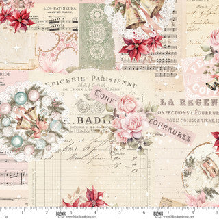 Christmas Magic - Quilting Cotton Fabric - Christmas Collage - Ivory