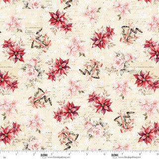 Christmas Magic - Quilting Cotton Fabric - Poinsettias & Bells - Ivory