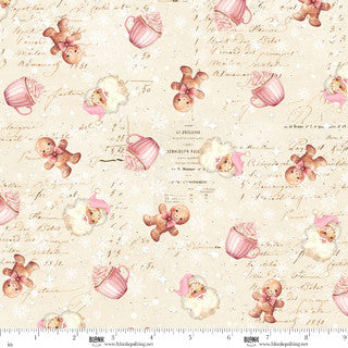 Christmas Magic - Quilting Cotton Fabric - Gingerbread & Cocoa Cups - Ivory