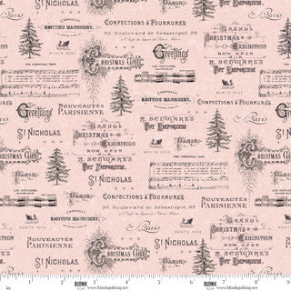 Christmas Magic - Quilting Cotton Fabric - Christmas Typography - Pink