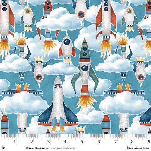 Milky Way - Quilting Cotton - Rockets Launch - Blue