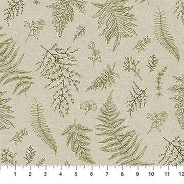 Natural Elements - Quilting Cotton Fabric - Toile Leaves - Taupe/Green
