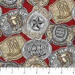 Cowboy Blues - Quilting Cotton Fabric - Buckles - Red Multi
