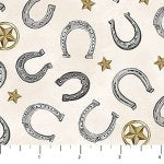 Cowboy Blues - Quilting Cotton Fabric - Horseshoes - Cream Multi