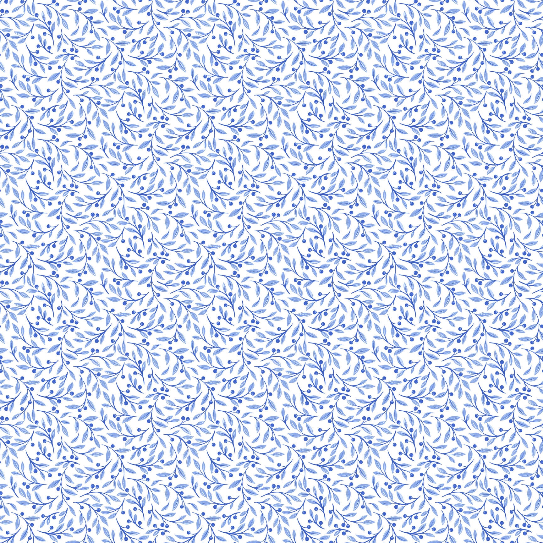 Delft Dynasty - Quilting Cotton Fabric - Leaf Trail - Blue