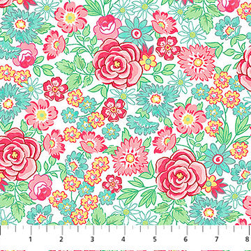 Quilting In Bloom - Quilting Cotton Fabric - Large Roses - White Multi
