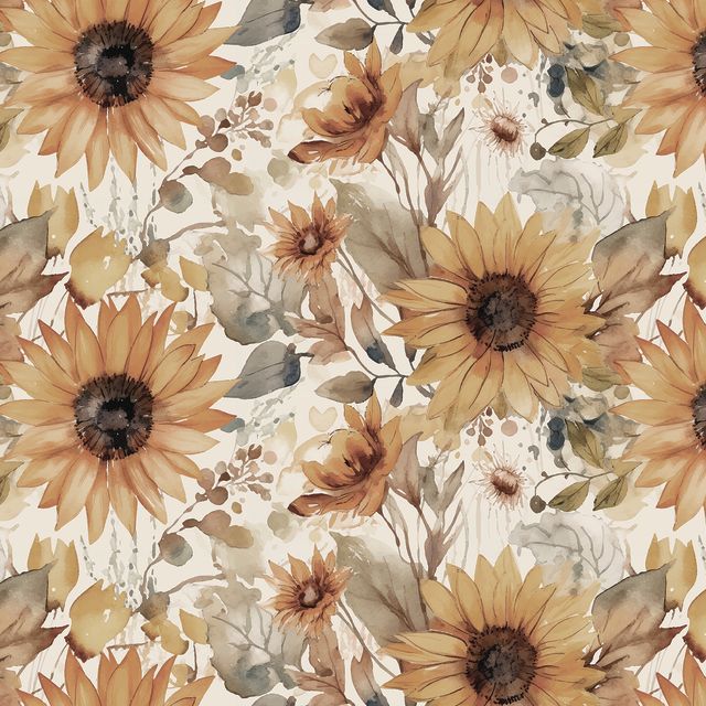 Evening on the Prairie – Wide back Quilting Cotton Fabric – Watercolor Sunflowers - Cream