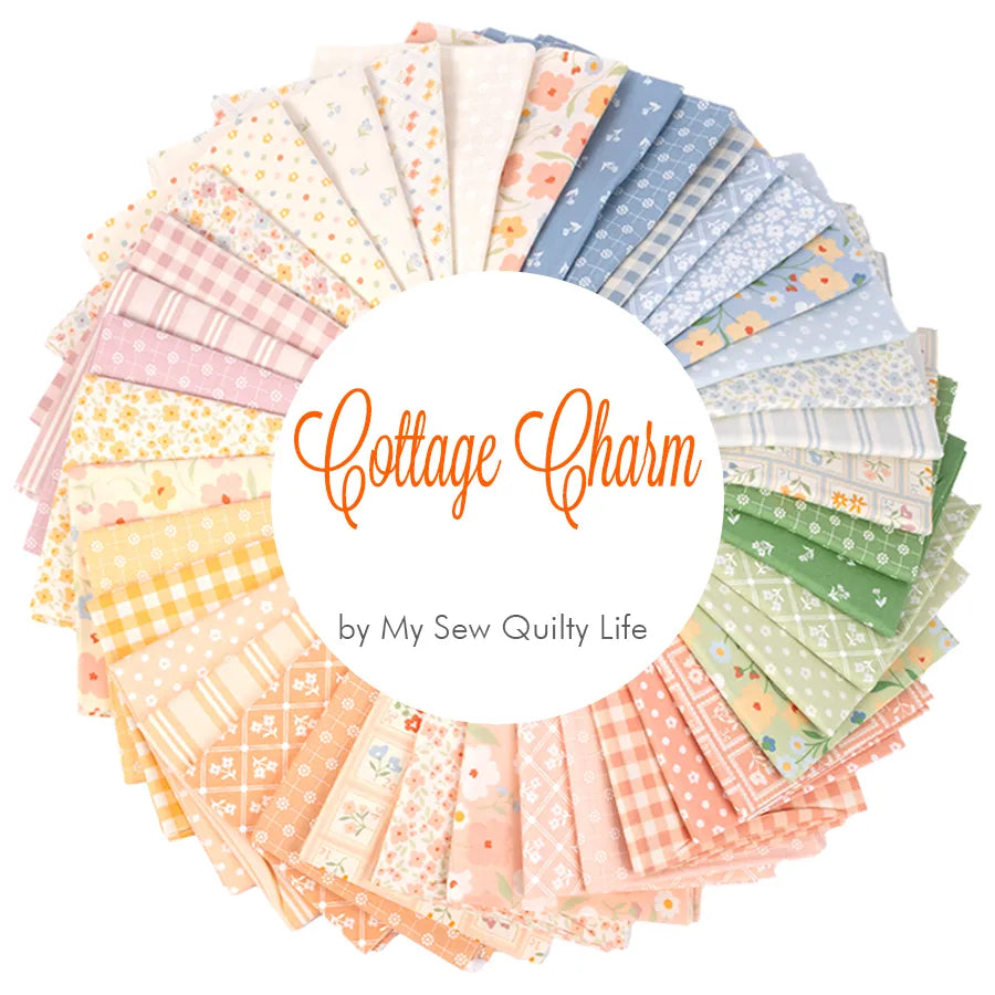 Cottage Charm - Quilting Cotton Fabric -Pixie Dots Flower Grid - Glacier