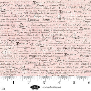 Parisian Snippets - Quilting Cotton - Script - Light Pink