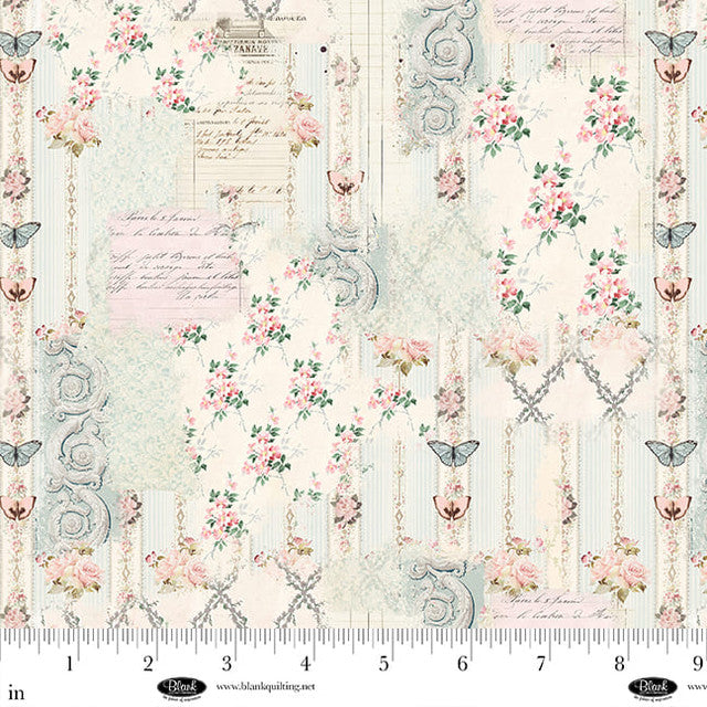 Parisian Snippets - Quilting Cotton - Floral Lattices - Ecru