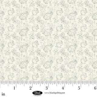 Parisian Snippets - Quilting Cotton - Bunnies - Light Blue