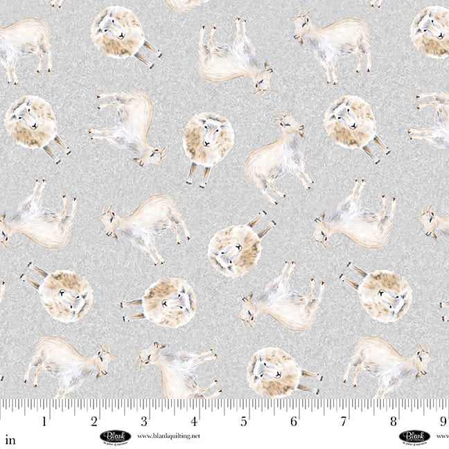 Little Seedlings Farm – Quilting Cotton Fabric – Sheep – Light Grey