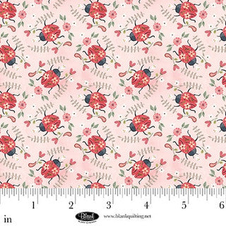 Nature's Symphony - Cotton Fabric - Lady Bugs- Light Pink