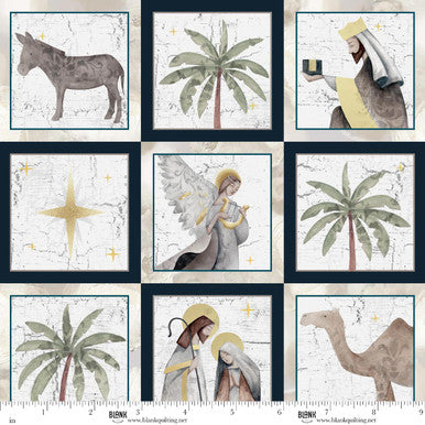 Silent Night - Quilting Cotton Fabric - Small Blocks - Navy