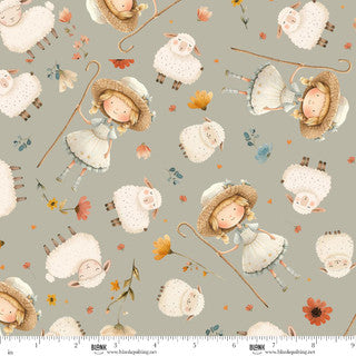 Nursery Rhyme Time - Quilting Cotton Fabric - Little Bo Peep - Light Gray