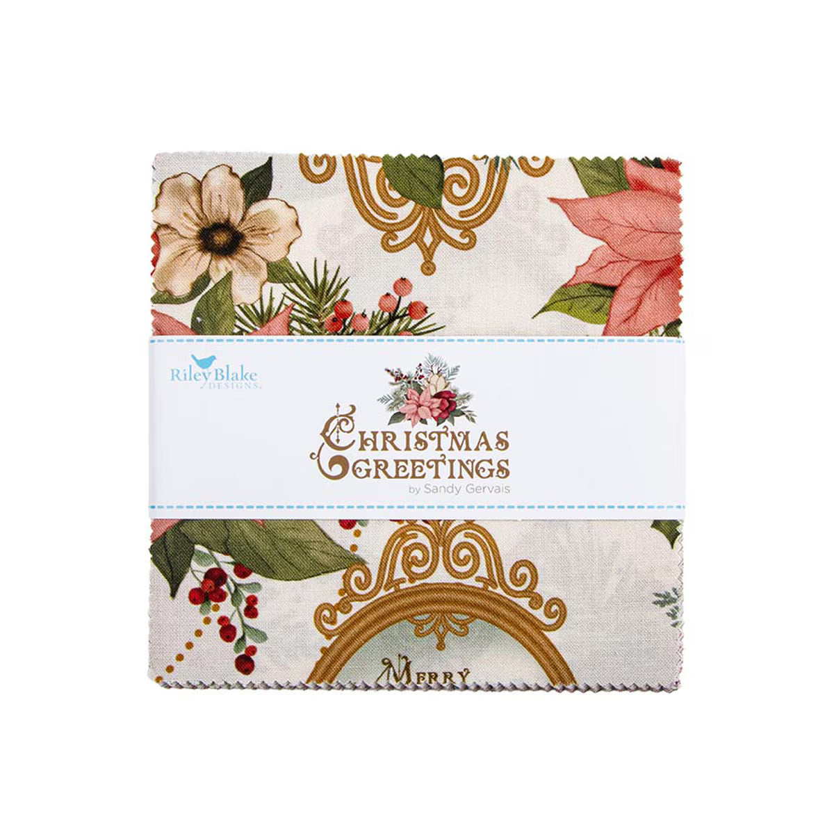 Christmas Greetings - Precut Quilting Cotton Fabric - 5" Stacker