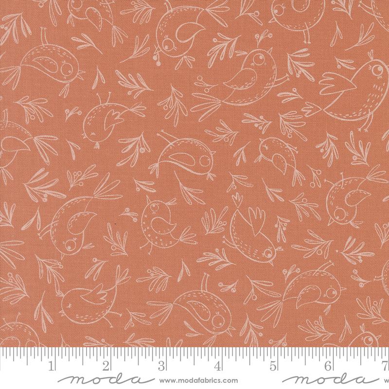 Chirp - Quilting Cotton Fabric - Trace A Bird - Clay Orange