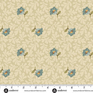Laundry Line - Quilting Cotton Fabric - Buttercup - Cream Blue
