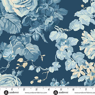 Special Delivery - Quilting Cotton Fabric - Rose Bouquet - Navy