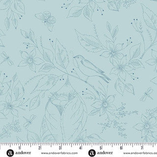 Sewing Bird – Wide Back Quilting Fabric – 108 – Pacific