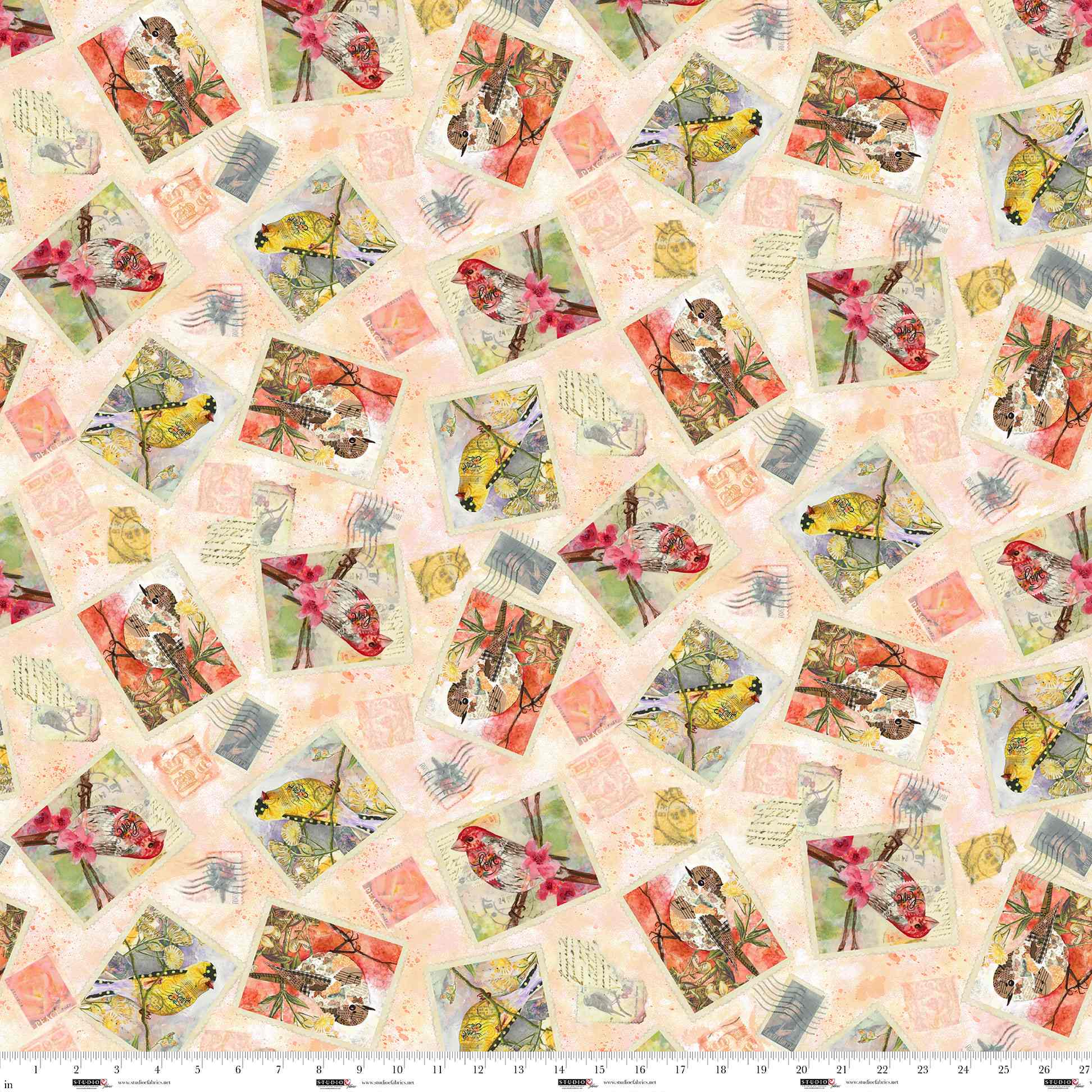 Air Mail – Quilting Cotton Fabric – Postcard Toss – Peach