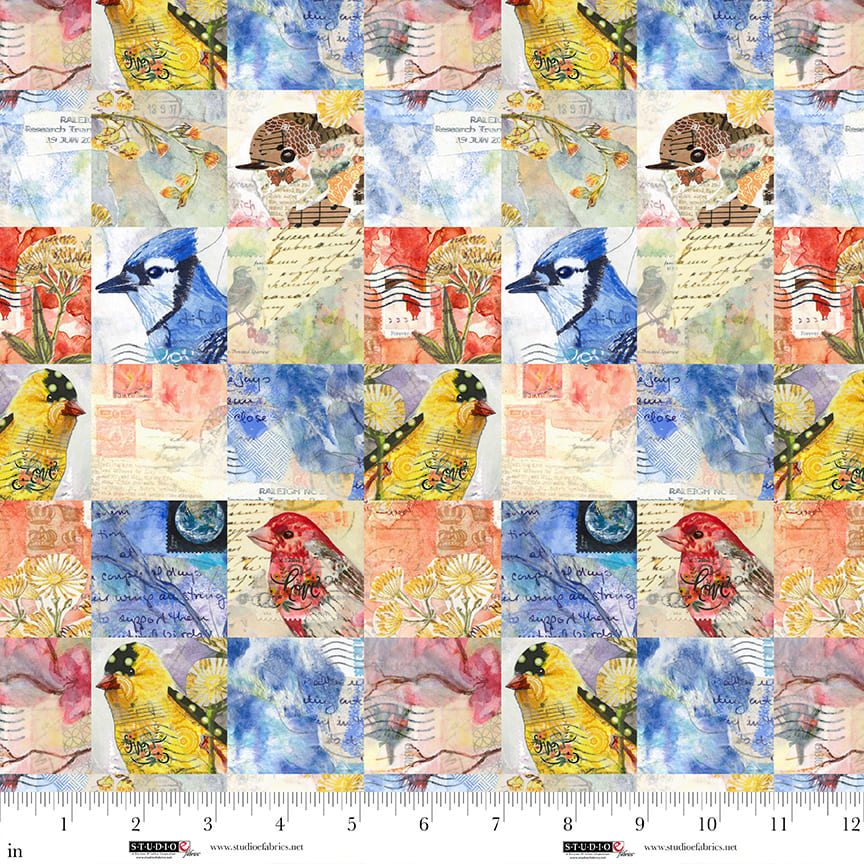 Air Mail – Quilting Cotton Fabric – Mini Bird Blocks – Multi
