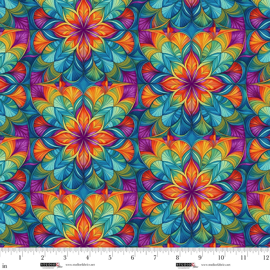 Flower Fusion – Quilting Cotton Fabric – Geometric Flower – Multi