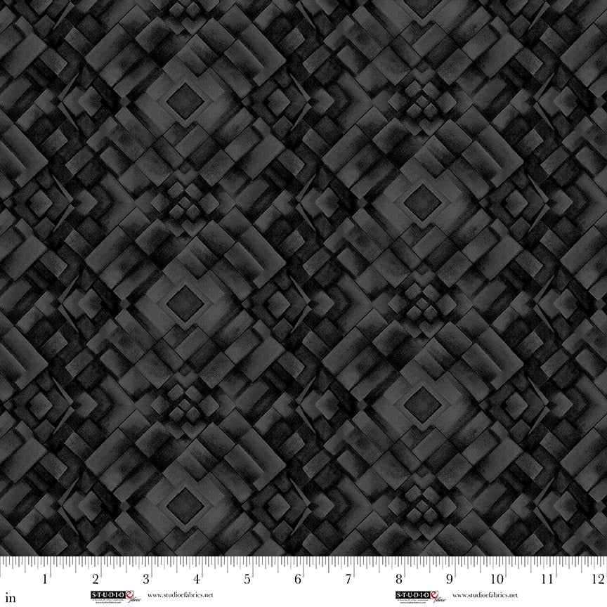 Flower Fusion – Quilting Cotton Fabric – Black Texture – Black