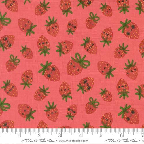 Funny Valentine - Quilting Cotton Fabric - Strawberries Novelty - Coral