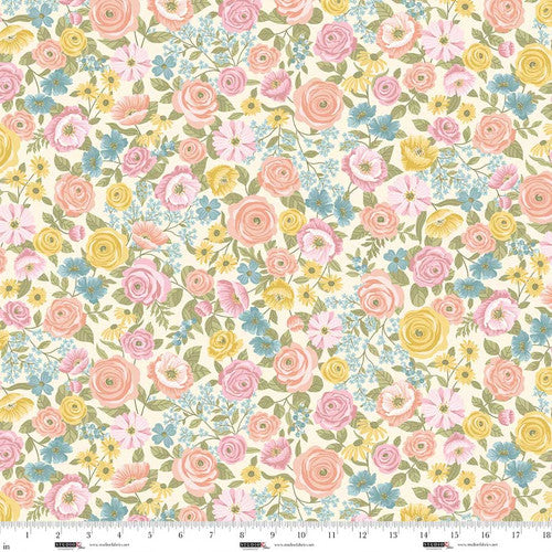 Layla - Quilting Cotton Fabric - Multi Floral - Warm White