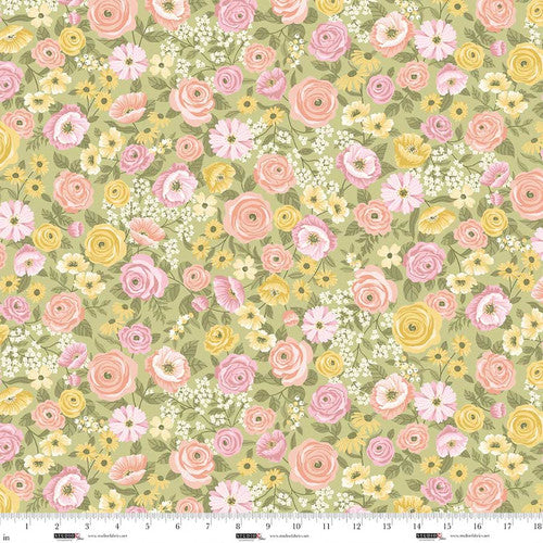Layla - Quilting Cotton Fabric - Multi Floral - Celadon