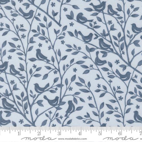 Family Tree - Cotton Quilting Fabric - Birds Branches Monotone Landscape and Nature - Mist