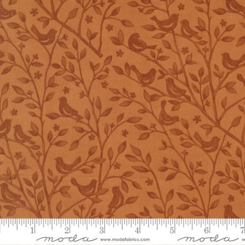Family Tree - Cotton Quilting Fabric - Birds Branches Monotone Landscape and Nature - Ginger
