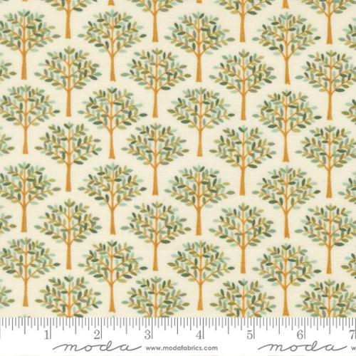 Family Tree - Cotton Quilting Fabric - Trees In A Row Landscape and Nature - Warm White
