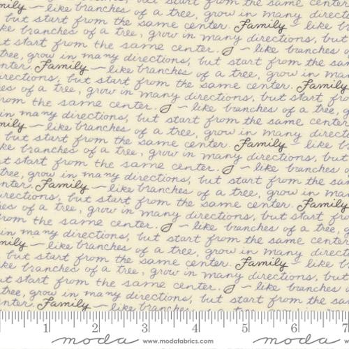 Family Tree - Cotton Quilting Fabric - Family Quote Text and Words - Warm White