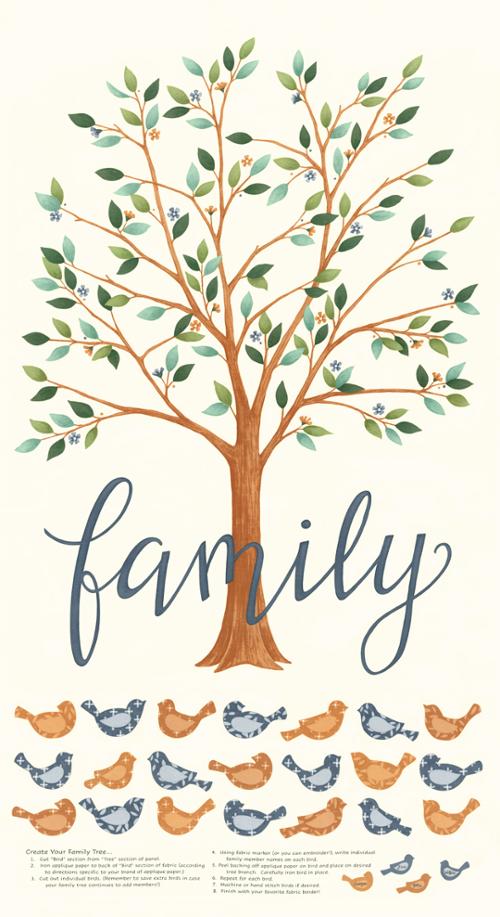 Family Tree - Cotton Quilting Fabric - Quilt Panel - Warm White