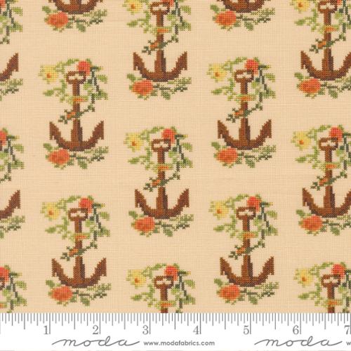 Saltwater - Quilting Cotton Fabric - Knot On Call Novelty Cross Stitch Vintage - Natural
