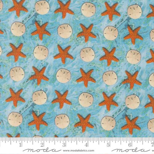 Saltwater - Quilting Cotton Fabric - Sandy Beach Novelty Sand Dollar Starfish - Surf