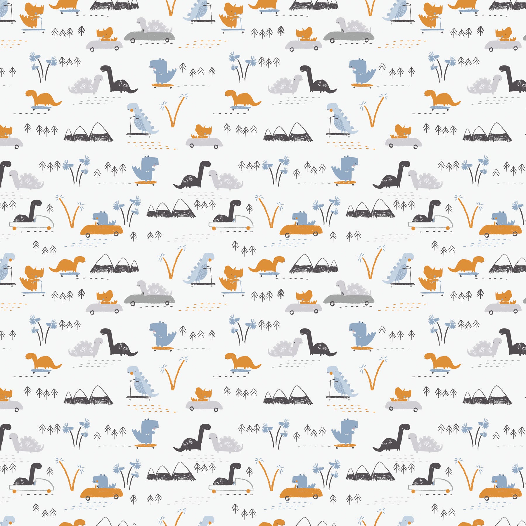 Fossil Folks – Quilting Cotton Fabric – Dino Town – White