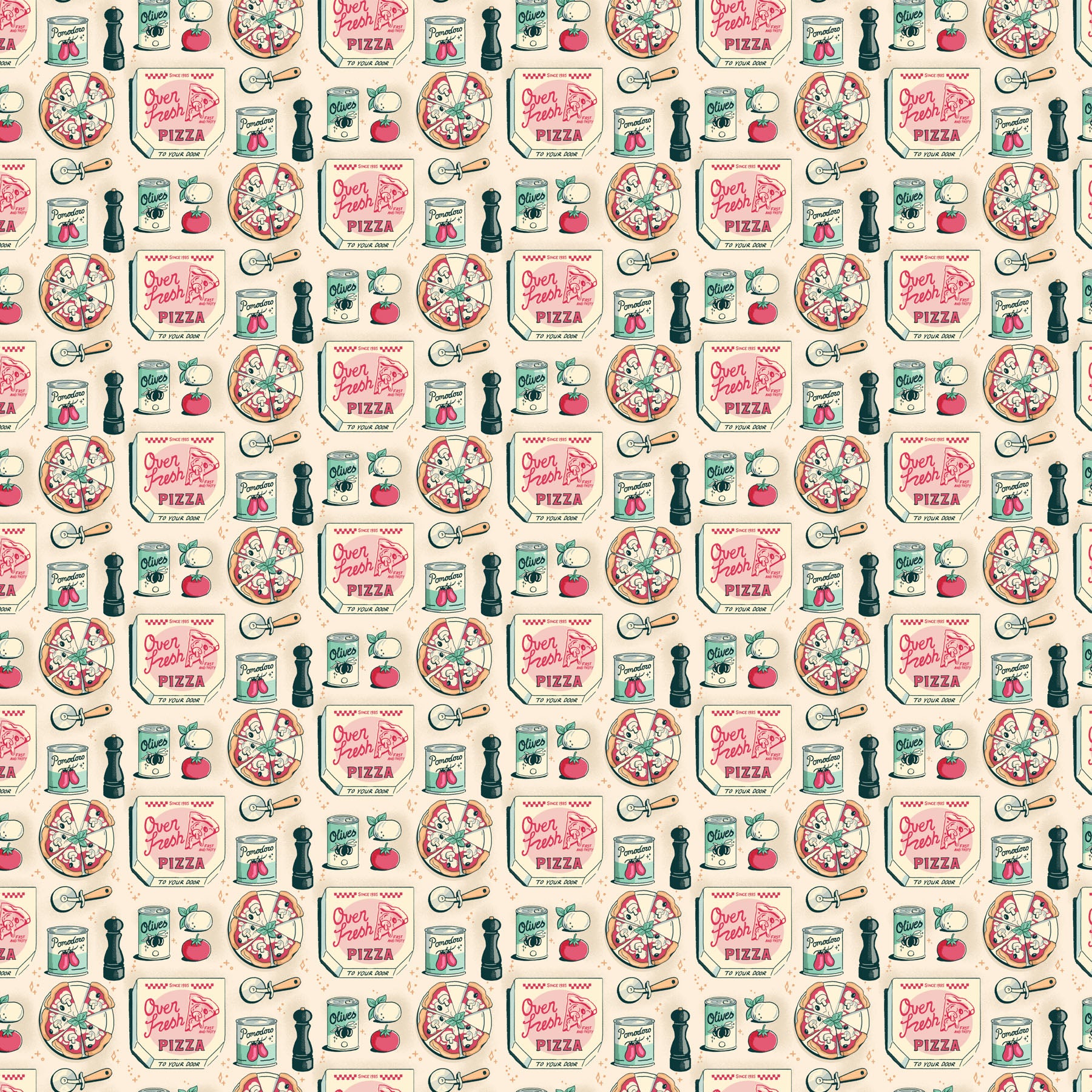 Oven Fresh – Quilting Cotton – Pizza – Cream