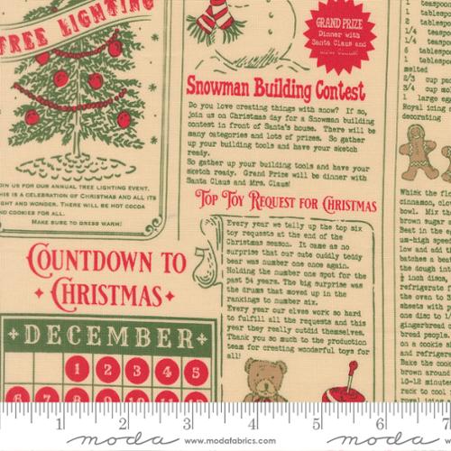 Holiday Cheer - Quilting Cotton Fabric - North Pole News Text and Words Vintage Newsprint - Natural
