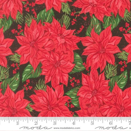 Holiday Cheer - Quilting Cotton Fabric - Vintage Poinsettia Florals - Midnight Poinsett