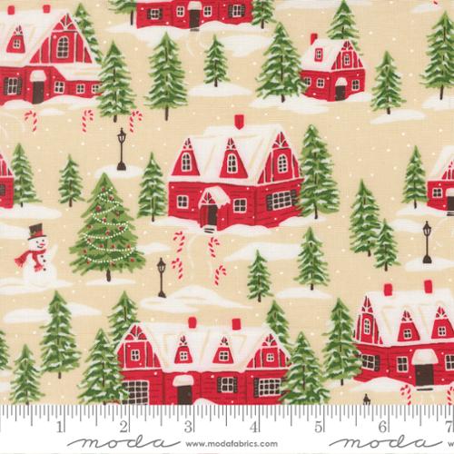 Holiday Cheer - Quilting Cotton Fabric - Cardinals Village Landscape and Nature Scenic - Natural