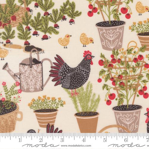 The Henhouse - Quilting Cotton - Chicken Garden Landscape and Nature - Cloud