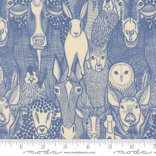 The Henhouse - Quilting Cotton - Barnyard Faces Novelty Animals - Cobalt