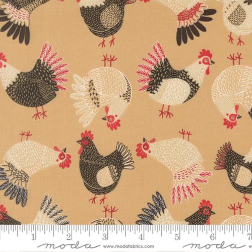 The Henhouse - Quilting Cotton - Tossed Chickens Novelty - Hay
