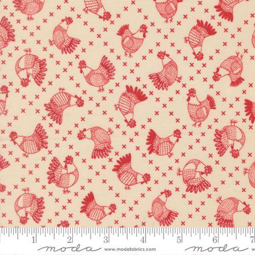 The Henhouse - Quilting Cotton - Cross Stitch Chickens - Cloud