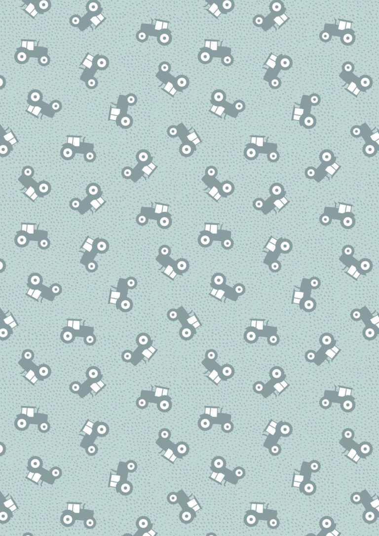 Country Croft - Quilting Cotton Fabric - Duck Egg Tractors - Blue