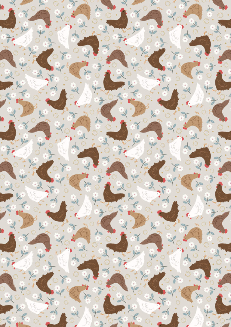 Country Croft - Quilting Cotton Fabric - Hens - Grey