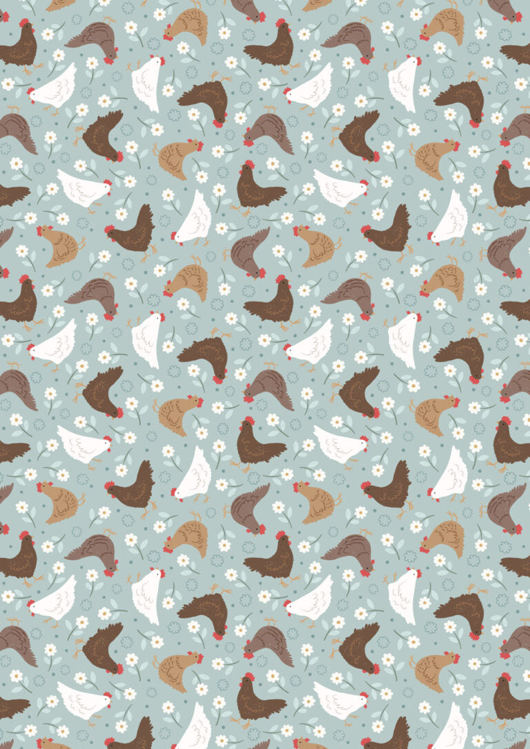 Country Croft - Quilting Cotton Fabric - Hens - Blue